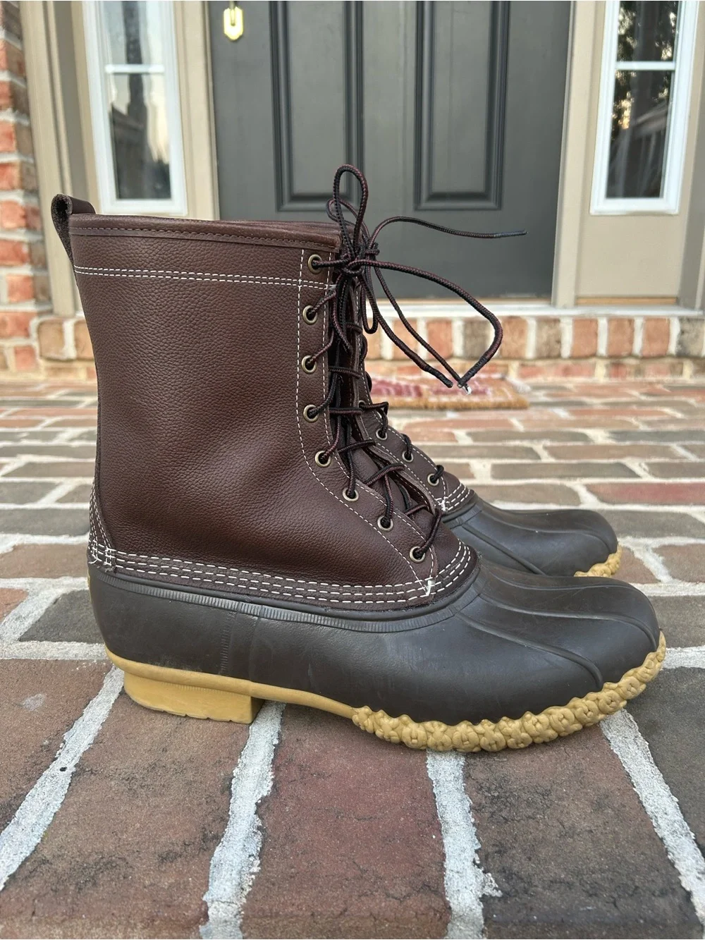 LL Bean 10” Brown Leather Lace-Up Duck Boots Shearling Lined Mens 13 Wide